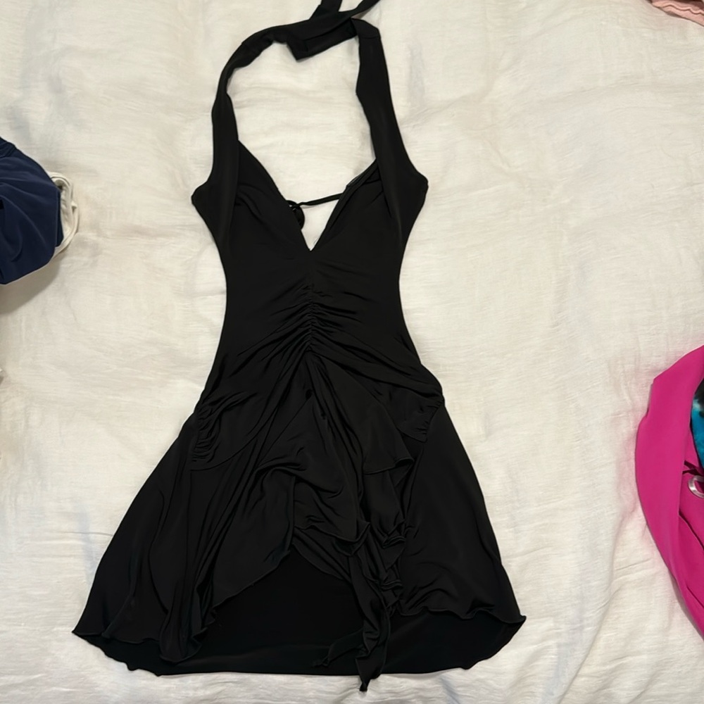 I AM GIA black mini open back halter dress barely worn